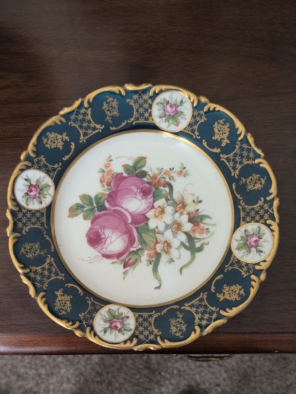Antique Fischer & Mieg Porcelain Plate 14k Gold Border  Cottagecore Floral